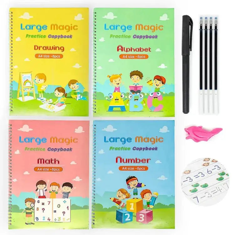Pack of 4  Magic Learning Book with Magic Pen & 5 refills - Alionlinestore.pk