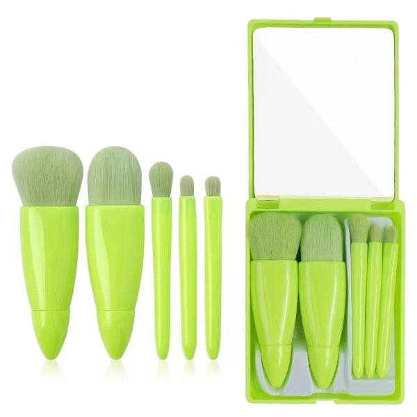 5Pcs Multi-Function Set With Mirror Soft Hair Loose Powder Brush Blush Foundation Eye Shadow Brush alionlinestore.pk