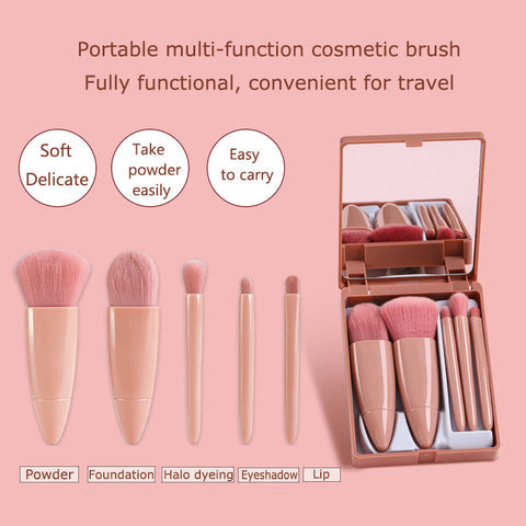 5Pcs Multi-Function Set With Mirror Soft Hair Loose Powder Brush Blush Foundation Eye Shadow Brush alionlinestore.pk