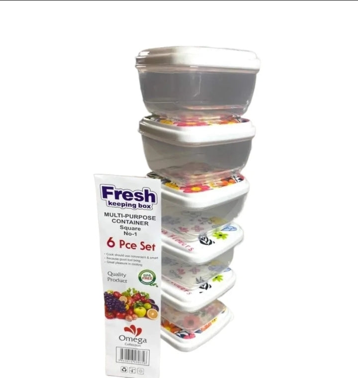 Pack Of 6 Multipurpose Plastic Square Containers, Fresh Keeping boxes Food Box (200 ml Capacity) alionlinestore.pk