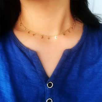 Star Moon Choker Necklace For Women