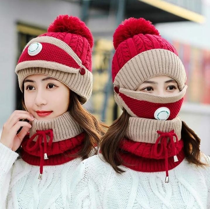Ladies Wool Cap with Neck Warmer & Mask alionlinestore.pk