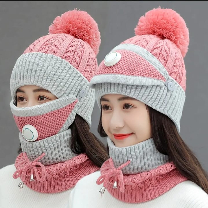 Ladies Wool Cap with Neck Warmer & Mask alionlinestore.pk