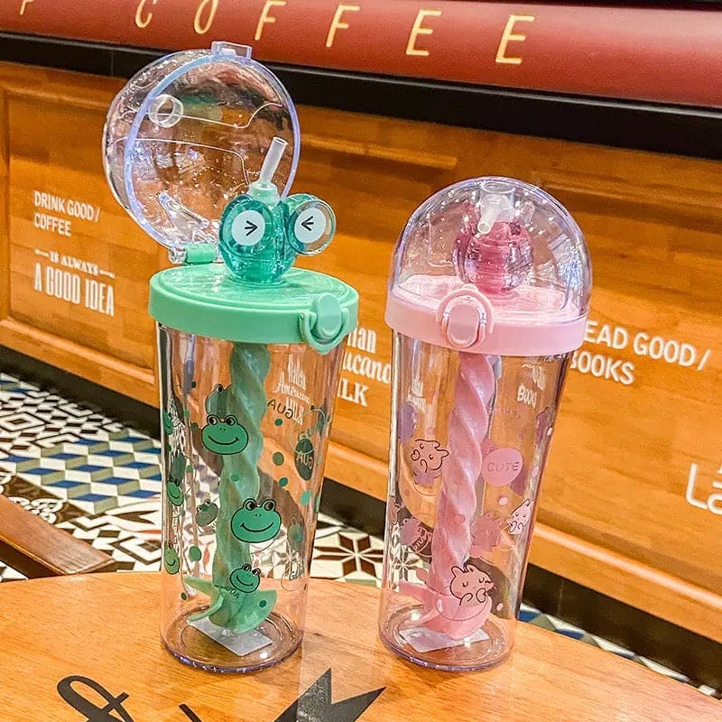 Cute Cartoon Mixing Cup, Creative Student Children Straw Cup, Plastic Straw Water Bottle, Cartoon Stirring Water Bottles, 500ml Infuser Kids Water Bottle, Portable Large Capacity Student Drink Mixing Cup alionlinestore.pk