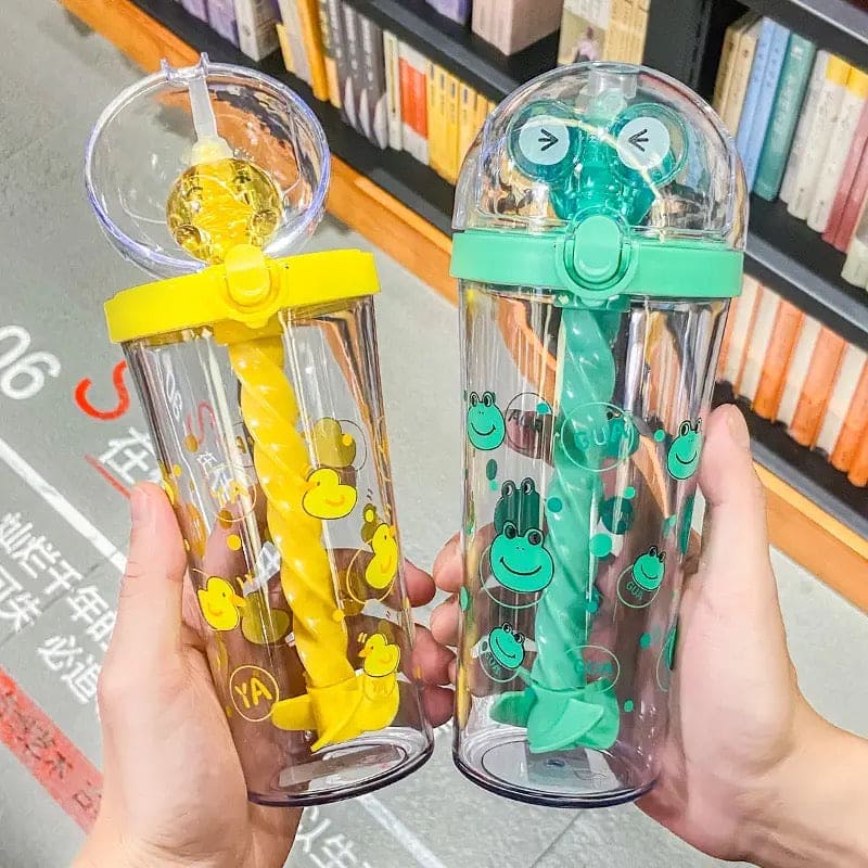 Cute Cartoon Mixing Cup, Creative Student Children Straw Cup, Plastic Straw Water Bottle, Cartoon Stirring Water Bottles, 500ml Infuser Kids Water Bottle, Portable Large Capacity Student Drink Mixing Cup alionlinestore.pk